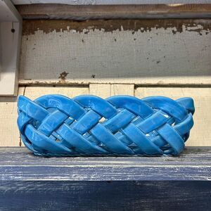 Vintage Primo Gi Italian Ceramic Woven Basket Handcrafted Blue Bread Dish